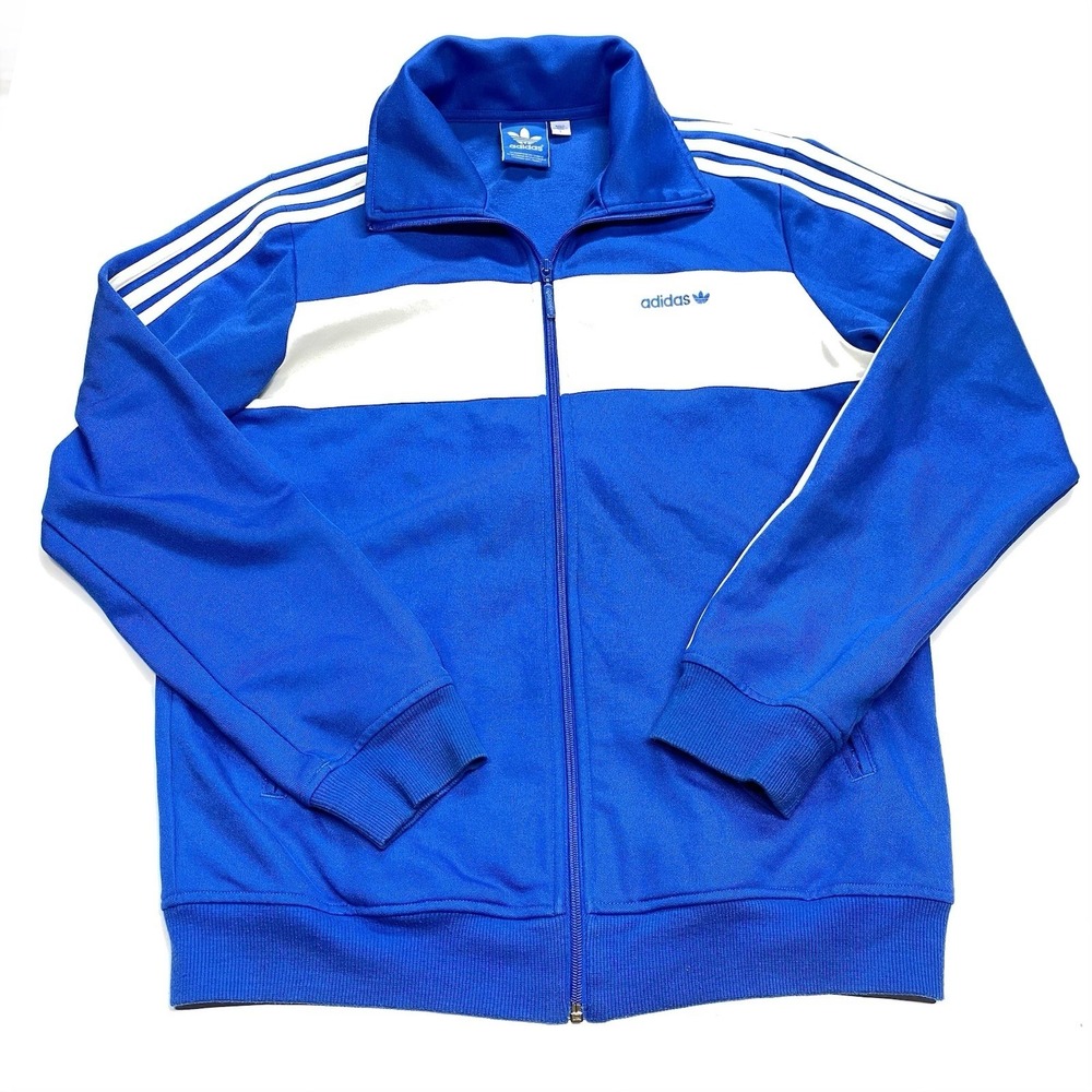 Vintage Y2K Adidas Blue White Stripes Full Zip Size Large Track Jacket Clean - Picture 1 of 11
